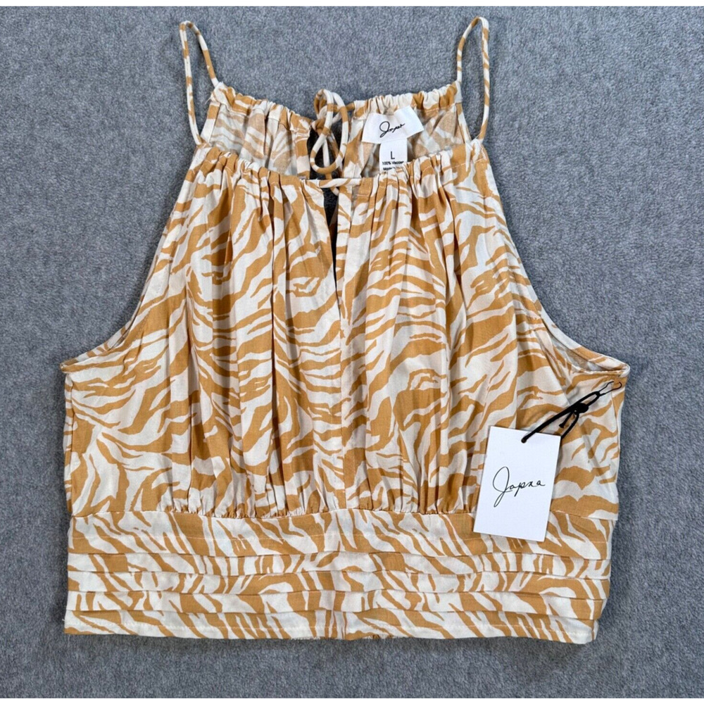 Japna Animal Print Crop Top Women's Large Gold White Tie Back Pleated New